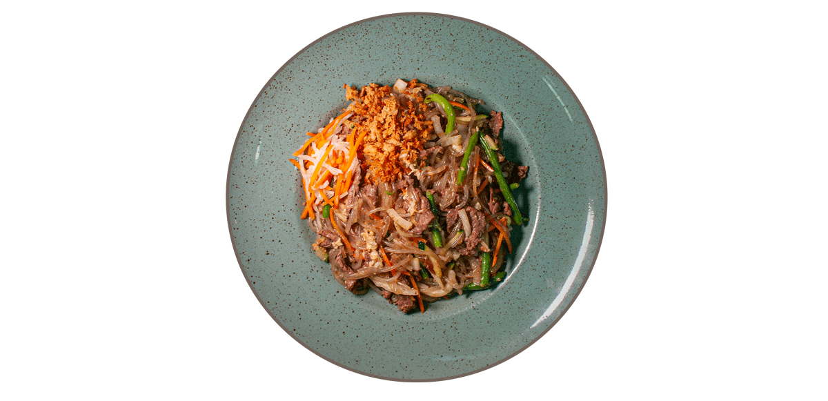 Restované skleněné nudle s kuřecím, hovězím, krevetami, kachnou nebo tofu